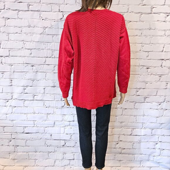 CHAPS, Vibrant red v-neck 100% cotton sweater - Picture 12 of 14